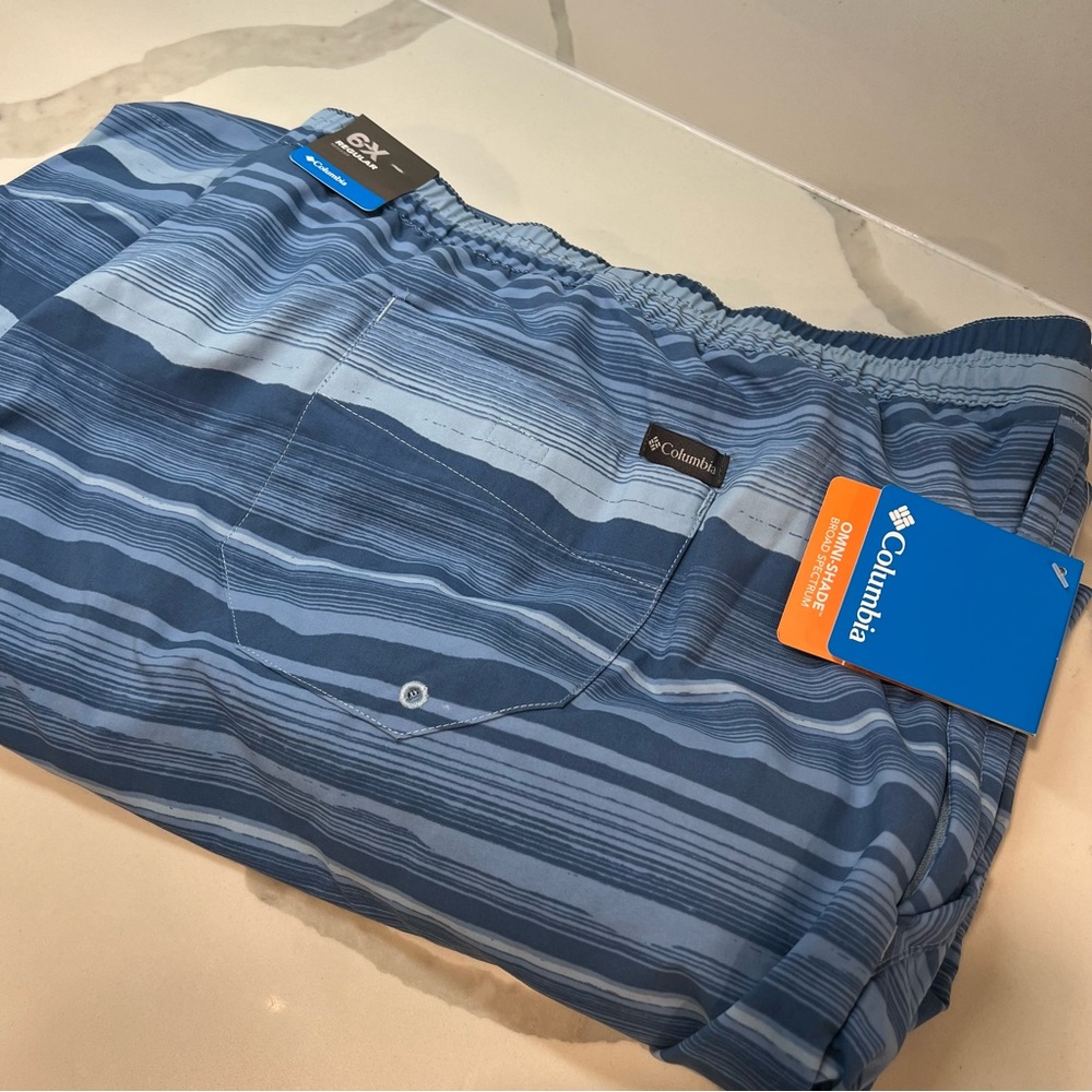 Columbia men's summerdry swim trunks‎ size 6x 8" inseam blue NWT stripe